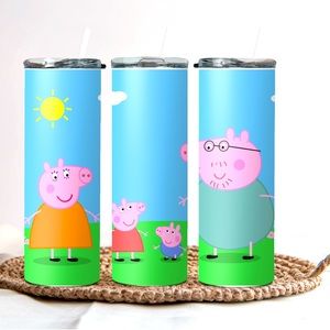 Peppa pig inspired 20 oz. stainless steel tumbler with lid and straw